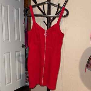Divided Red Mini Dress with Front Zipper